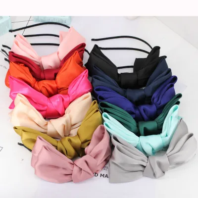 Korean Double Satin Bow Headband Solid Color Korean Version Headband