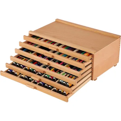 6 Drawer Wood Artist Supply Storage Box with Removable Dividers Beech Wood Art Storage Box Portable Organizer Paints Markers Box