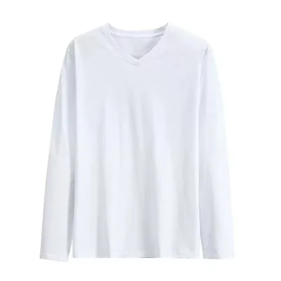 Custom t Shirt 100% Cotton t Shirt for Men Long Sleeve High Quality Cotton t Shirts for Men Promotion Blank v Neck T-shirts