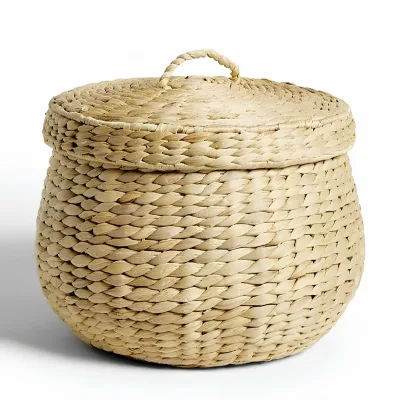 Handwoven Eco-Friendly Luxury Water Hyacinth Basket Versatile Stylish Organizer Plastic Wicker Lid Rattan Willow for Home Decor