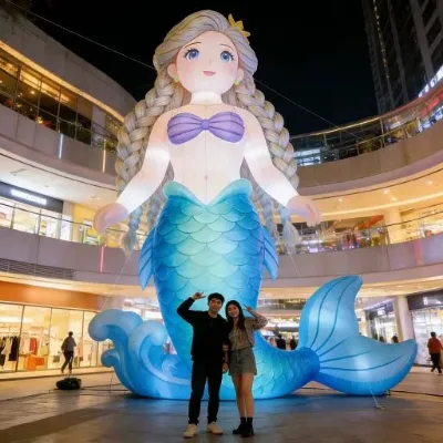 Summer Ocean Festival Inflatable Mermaid Cartoon Character,inflatable Sea Beauty Fish Doll for Stage Photo Booth Props