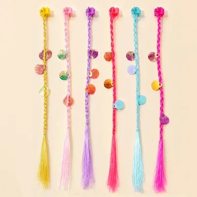 Wholesale 6Pcs Braided Hair Extensions Shell Flower Sequin Tassel Wig Claw Clip Kids Party Festival Carnival Bulk Hair Supply