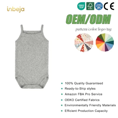 Cute Infant Toddler Simple Sling Jumpsuit Newborn Baby Girls Loose Organic Cotton Sleeveless Eco-Friendly Button Baby Bodysuit