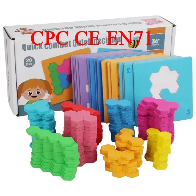 CPC CE EN71 Tangram Puzzles Educational Jigsaw Puzzle Wooden Honeycomb Puzzle