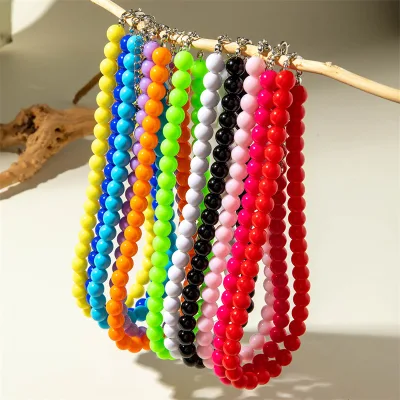 New Arrival Colorful Fashionable Unique Dopamine Acrylic Simple Handmade Beaded Choker Necklace for Women Casual Vacation Party