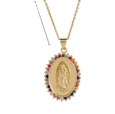 European and American Fashion Cross Border Religion Copper Micro-inlaid Color Zircon Pendant God Mary