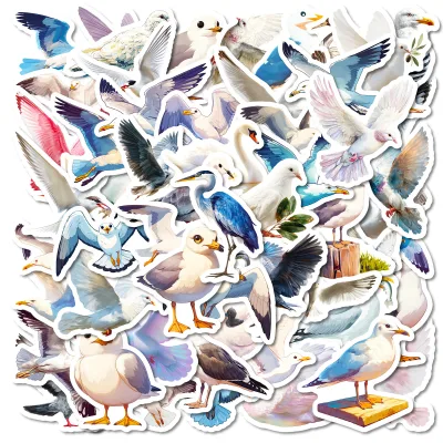 56Pcs Cartoon Seagull Flying Bird Stickers Ocean White Bird Graffiti Waterproof Vinyl Stickers for Animal Themed Decoration