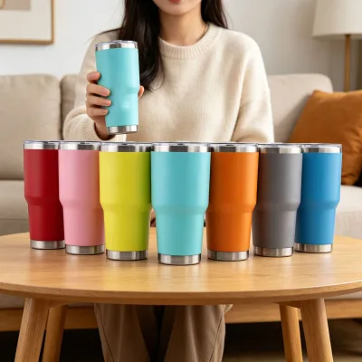 Wholesale American Style 30oz Car Cup Double Wall Vacuum Flasks Office Gift Tumbler Ready Stock Powder Coated Cup with Lid