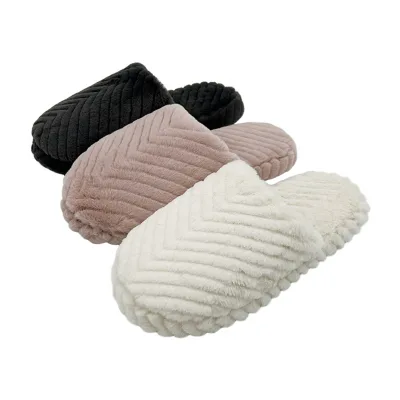 Wholesale Ladies Custom Logo Winter Home Couple Flat Plush Furry Slides Women Warm Faux Fur Bedroom Slippers