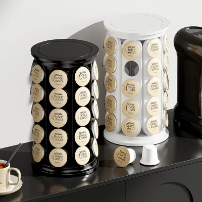 360° Rotation Large Capacity 40 Pods Plastic Coffee Capsule Holder Coffee Storage Rack Coffee Capsule Organizer K Cup Holder