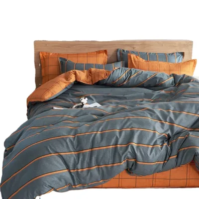 Factory Anti Tear Quilt Cover with Zipper square Stripe Reversible Microfiber Bedding Set