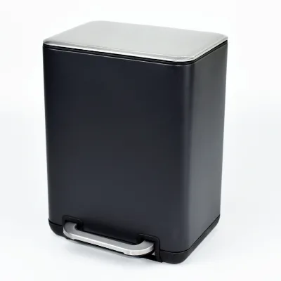 6L 12L 20L 30L Black Metal Rectangle Storage Bucket Foot Pedal Eco-Friendly Easy-Close Lid Removable Liner Home Trash Can