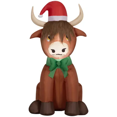 12 ft Tall Highland Cow in Santa Hat Holiday Outdoor Inflatable Holiday Time Cow Inflatable