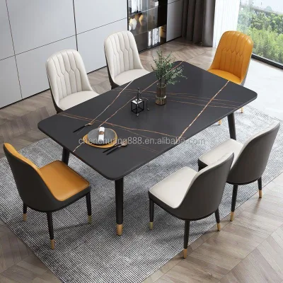 2025 Factory Luxury Design Dining Room Table Home Furniture Set for 6 Seater Chairs With Marble Top