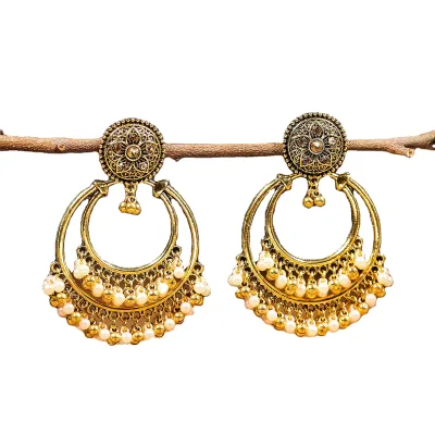 Cross border round bell pendant ethnic minority style exaggerated personality nostalgic earrings female retro and elegant ea