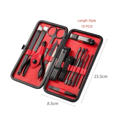 European and American Popular Manicure Suitable Brilliant Black Thickened Leather Manicure Sets Nail Clipper and Nail File Tools