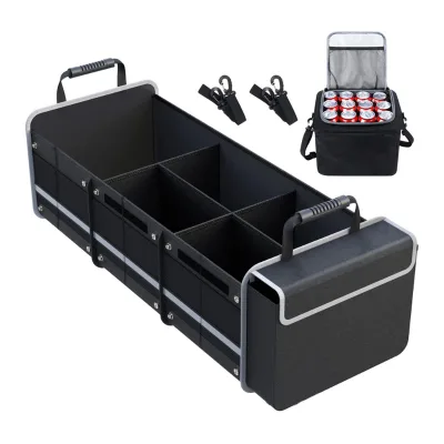 DOOSO Oxford Cloth Car Trunk Organizer with Ice Pack Foldable Multipurpose Storage Bag 90x35x30cm Insulated