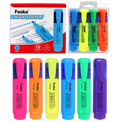 Foska Chisel Tip Highlighter Pens 6 Assorted Bright Colors Comfortable Grip Smooth Writing Fluorescent Marker Set School Office
