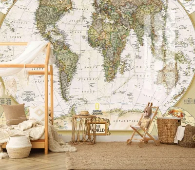 Geometric Modern World Map Wallpaper Mural for Nursery Kids Room Bedroom Living Room-Household Use