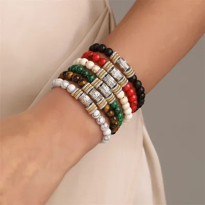 Hot Selling Retro Zinc Alloy Ethnic Bohemian Natural Stone Bead Bracelet Simple Versatile Hand Jewelry for Men