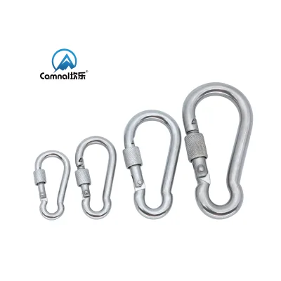 Camnal Safety Heavy Duty M4-M12 304/316 Stainless Steel Carabiner Gourd Shape Screw Spring Hook 600 Lbs Capacity Locking Silver