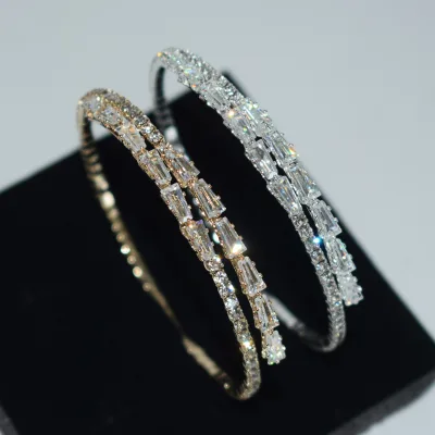 Double Layer diamond Rhinestone Bangle Bracelet Wedding Party Fashion Jewelry Shinny Sparkling Open Bangle Bracelets for Women