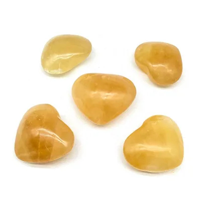Wholesale Natural Crystal Yellow Calcite Heart Polished Crystal High Quality Hearts Crystal Crafts for Decoration and Gifts