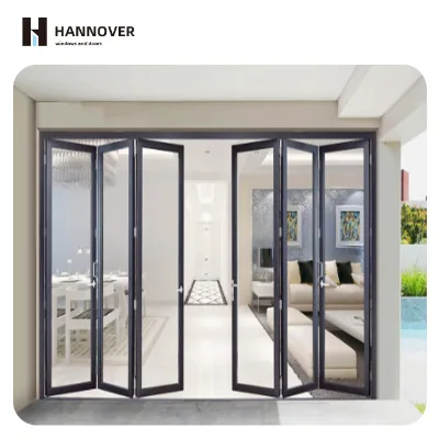 HANNOVER French Frameless Ultra-fine Line Sound Insulation Exterior Silent Track Aluminum Folding Doors Weatherproof Glass Patio