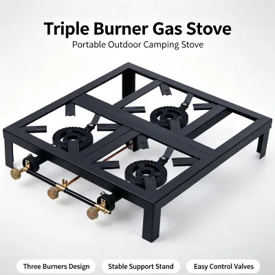 Cuisinire Gaz 3 Feux Cuisine Portable Portable Triple Burner Gas Stove Stable Frame Outdoor Camping Gas Cooking Stove
