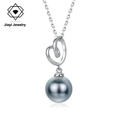S925 Sterling Silver 14K Gold Plated AAAAA Grade Gray Shell Faux Pearl Women Children's Interlocking Heart Charm Trendy Fine