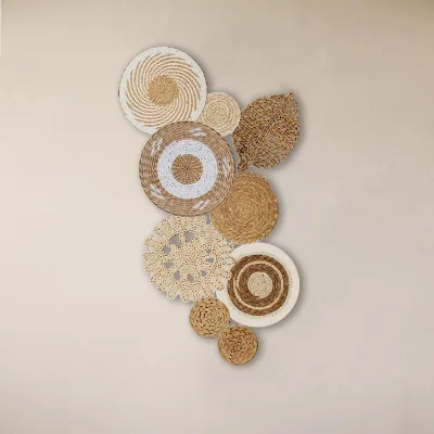 Boho New Creative Design 5 Pack Seagrass Woven Rattan Wicker Wall Hangings Tapestry Wall Art Home Decor for Living Room Hotel