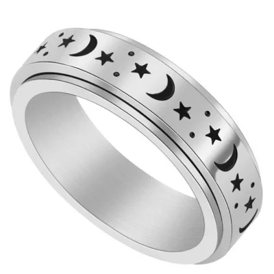 Stainless Steel Rotatable Rings Moon and Star Rings Fidget Stress Relieving Anxiety Rings