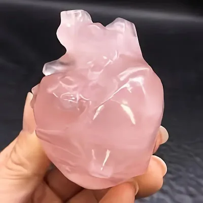 Natural Carved Heart Shaped Rose Quartz Crystal Gemstone with Positive Engravings Healing Heart Stone