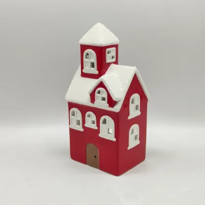 Red House With White Accents Ceramic Tealight Candle Holder ODM