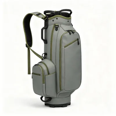 Lightweight Golf Bag Sage Grey PU Leather Club Carrier with Divider Top Shoulder Strap Grab Handle Side Zip Pockets
