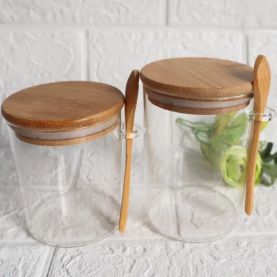 Airtight Food Coffee Canister with Scoop Glass Food Storage Canisters with Bamboo Lids Rice Coffee Tea Kitchen Canister