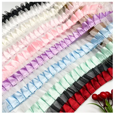 4CM Double-layer Pleated Transparent Chiffon Lace Clothing Skirt Hem DIY Material Lolita Lace Ribbon