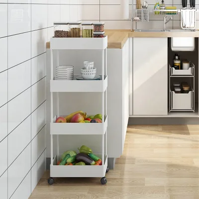 Hot Selling ABS Multi-Layer Kitchen Organizer Space-Saving Narrow Storage Rack with Wheels Floor Trolley Rack
