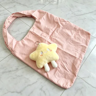 Adorable Star Flower Plush Charm Foldable Grocery Bag Lightweight Resistant Reusable Daily Shopping Hand Tote Portable Plush Bag