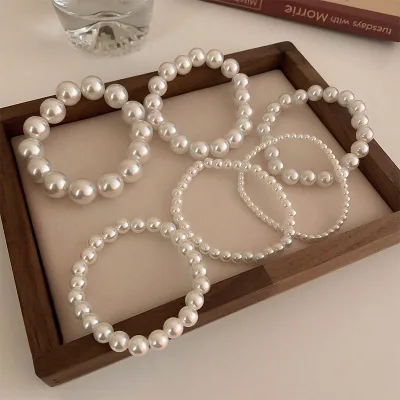 Trendy 4-14mm Elastic Pearl Beaded Bracelet Multi-color Beaded Bracelet Simple Fashionable Gifts for Anniversary Crafted