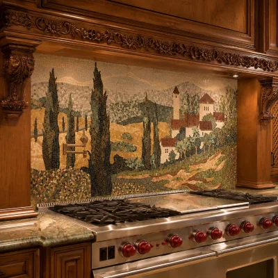 Custom Natural Stone Mosaic Mural Hand Cut Landscape Mosaic Wall Art for Kitchen Backsplash Hotel Villa Feature Wall