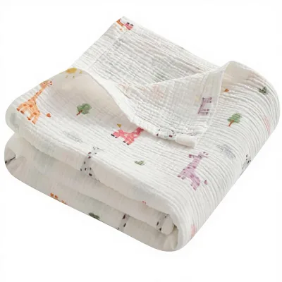 Muslin Hypoallergenic 2-Layer Lightweight Newborns Infants Crib Stroller Travel Use Cartoon Baby Swaddle Blanket