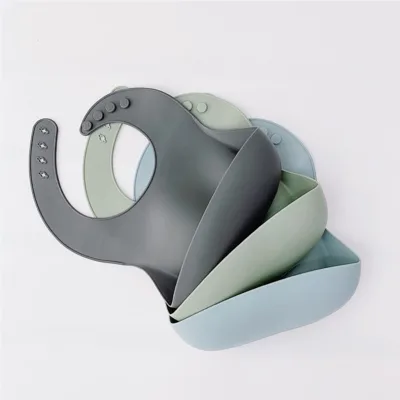 Adjustable Waterproof Silicone Baby Feeding Bib Easy Clean Silicone Bibs for Babies with Food Catcher