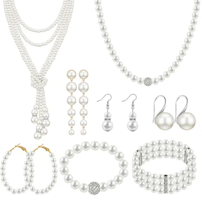 Simple Pearl Earrings Necklace Bangle for Women Vintage Exquisite Gold Color Jewelry Set Female Wedding Party Jewelry Gifts