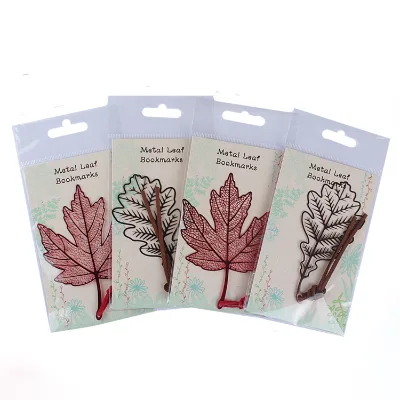Wholesale Hollow Cut Out Book Mark Custom Maple Leaf Flower Metal Bookmark With Charms Tassel