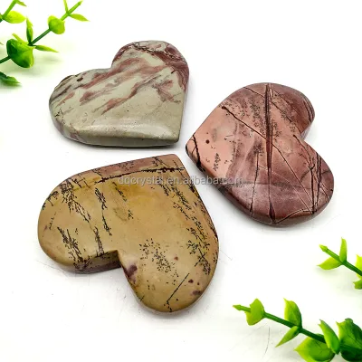 Wholesale Natural Crystal Picture Jasper Hearts Carving Polished Picture jasper Palmstone for Home Decoration