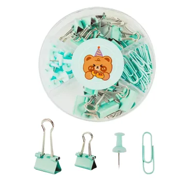 Macaron Metal Long-tail ClipsTicket Folders Set Stationery Gift Including Shaped Paper Clips Binder Clip and Push Pin