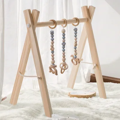 Wooden Foldable Baby Play Mat Activity Gym With Hanging Toys