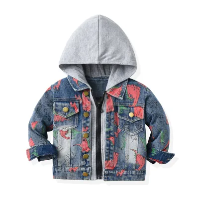 Fashion New Boys Denim Long Sleeve Boys Hooded Coat Outwear Casual Outwear Tops 2023