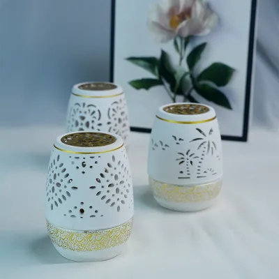 Cross-Border Luxury Style Religious Eco-friendly Hollow Incense Burner Set Ceramic Metal Aromatherapy Creative Ornament Import